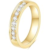 MYNENEY 14K Gold/Silver Plated Wedding Band Cubic Zirconia Eternity Stackable Engagement Ring For Women