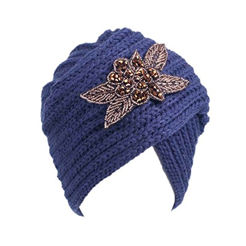 Qhome Knitted Headbands Metal Jewel Accessory Turban Winter Floral Turban Crochet Headwrap Beanie Girl Headband