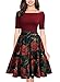 Miusol Women's Retro Off Shoulder Flare Print Evening Party Dress,Red,Medium