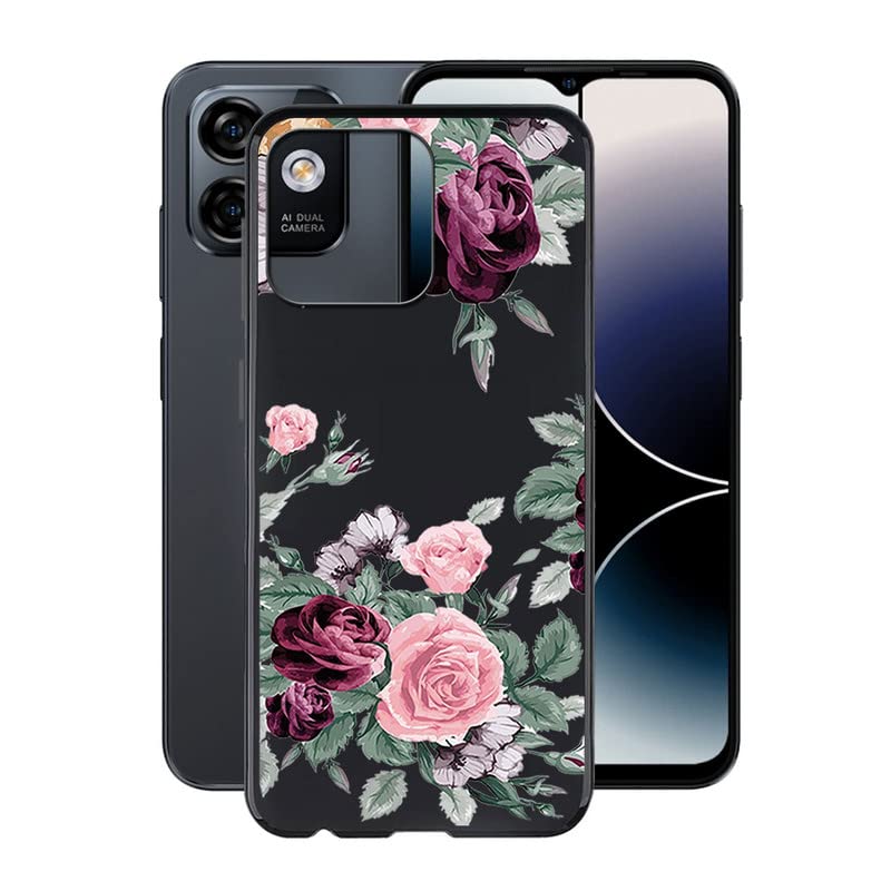 WIMSPEED for Ulefone Note 16 Pro Case (6.52 Inches), Black Shockproof Case, Anti-Scratch TPU Bumper Cover, Ultra-Thin Soft Silicone Phone Case for Ulefone Note 16 Pro - Red rose