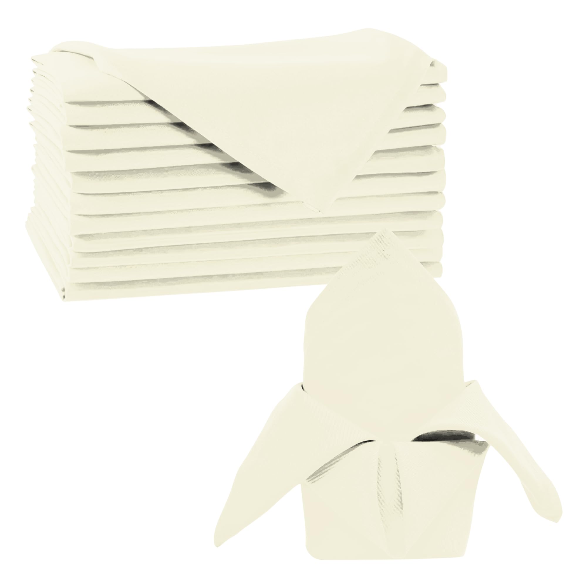 Trimming Shop 20 Inch Ivory Polyester Table Napkins, 50x50cm Square, Reusable, Wrinkle-Resistant Cloth Napkins for Dinner Parties, Events, Weddings, Restaurants & Hotels, 10pcs