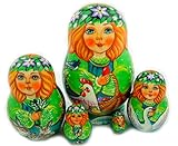 For Real Collectors Hand Painted Russian Matryoshka Doll 5 Pcs Egg Basket Chicken 3 12 Inches
