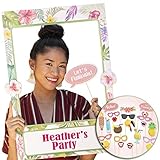 Hawaiian Luau Photo Booth Frame 2-sided with 21 pcs Props, Moana Summer Party Decorations & Supplies for Tropical Tiki Luau Pool Birthday Theme Party's, Wedding Backdrop, Bridal or Baby Shower