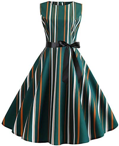 Quellfluss Women's Sleeveless Vintage Swing Casual Party Dress Floral Maxi Cocktail Evening Dress with Belt