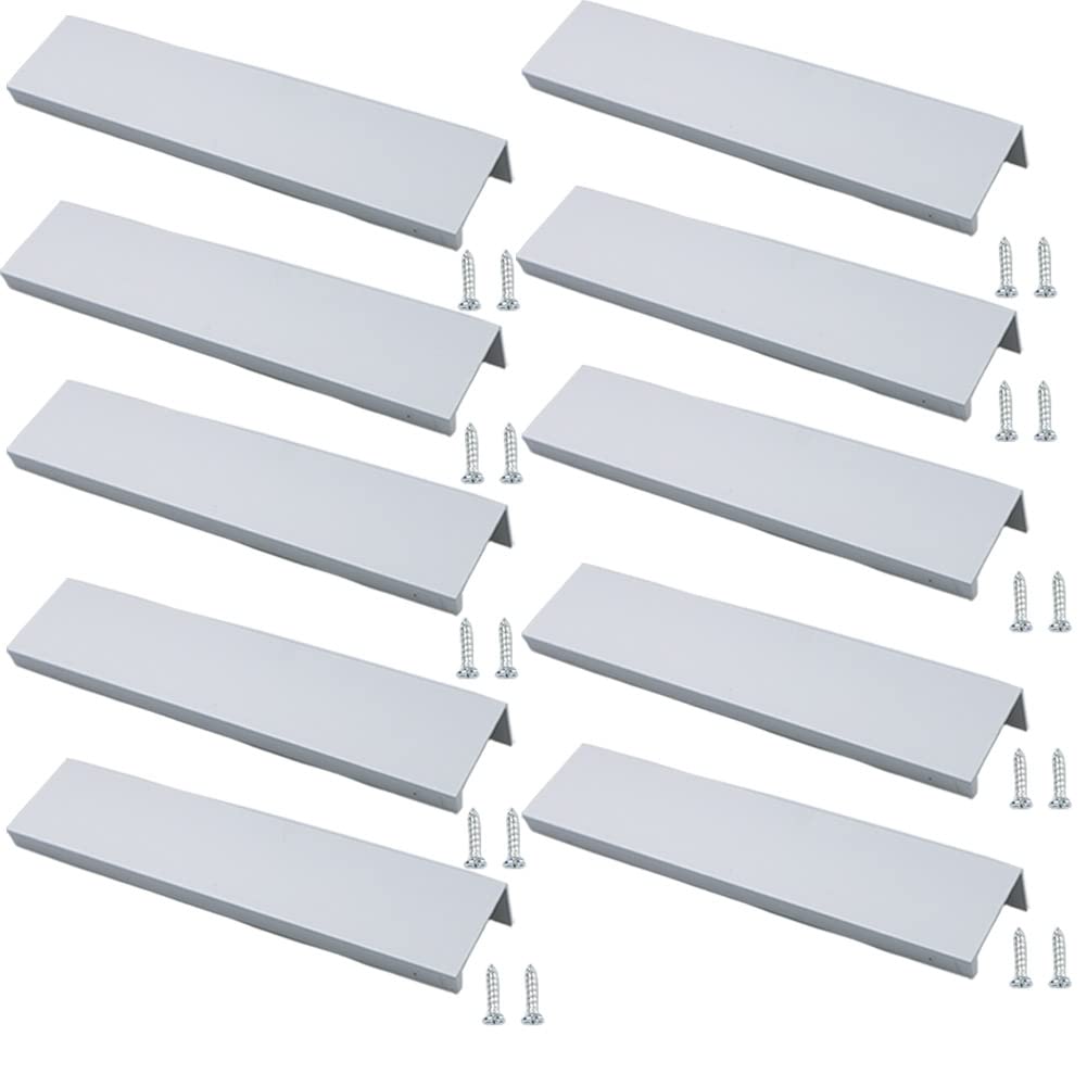 JNRFTY 10Pcs Mount Finger Edge Pull,Hidden Drawer Pulls,Aluminum Hidden Handle Concealed Tab Pulls for Home Kitchen Door Drawer Cabinet (Sliver,200mm Total Length)