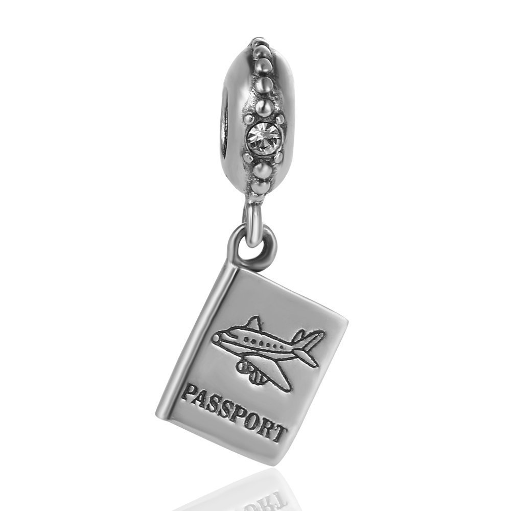 Photo 1 of ARTCHARM Airplane Passport Aircraft Travel Charms - 925 Sterling Silver Dangle Bead - Fits DIY European Bracelet