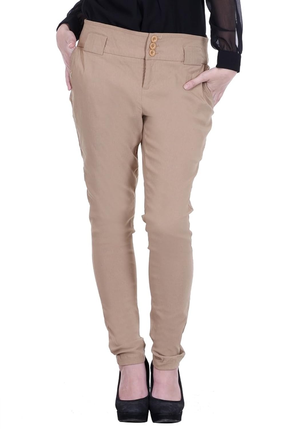 aida women's beige cotton formal pant