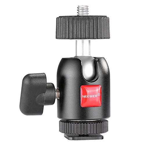 Neewer 1/4 inch Screw Tripod Mini Ball Head with Lock and Hot Shoe Adapter for LED Light, Monitor, DSLR Cameras, Video and Camcorders