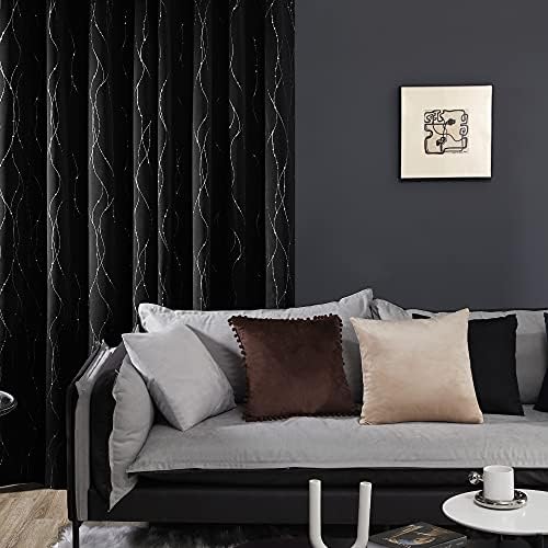 Set di 2 tende per occhielli, per Halloween, 140 x 245 cm, per camera da letto, oscuranti, isolanti termici, anti freddi, con occhielli, stampate, linee e punti, colore: argento