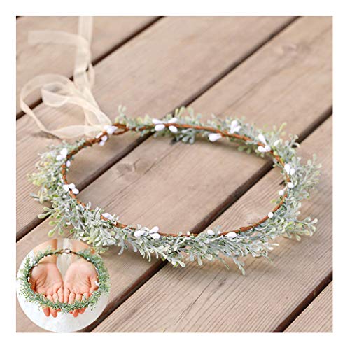 Campsis Wedding Crown Green Wreath Garland with Ribbon Bridal Hair Wreath Halo for Women and Girls