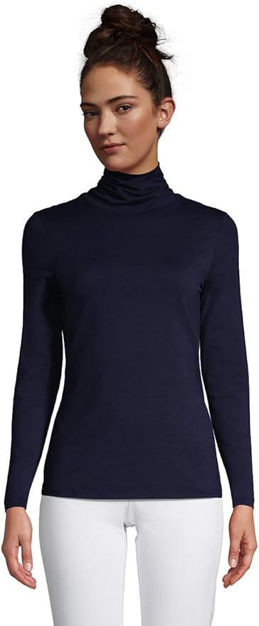 Lands' End Women's Lightweight Fitted Long Sleeve Turtleneck at Amazon Womenâs Clothing store