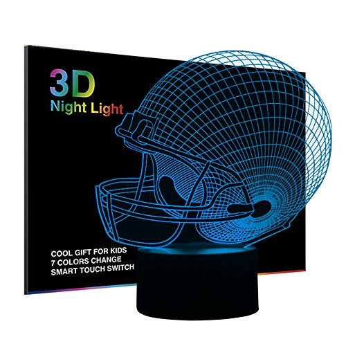Ticent Football Helmet 3D Lamp Optical Illusion Light, 7 Colors Changing Touch Control Soccer Night Light for Christmas Gifts