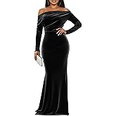 keosin Off The Shoulder Velvet Dress Long Sleeve Wedding Guest Dress Mermaid Formal Evening Gowns