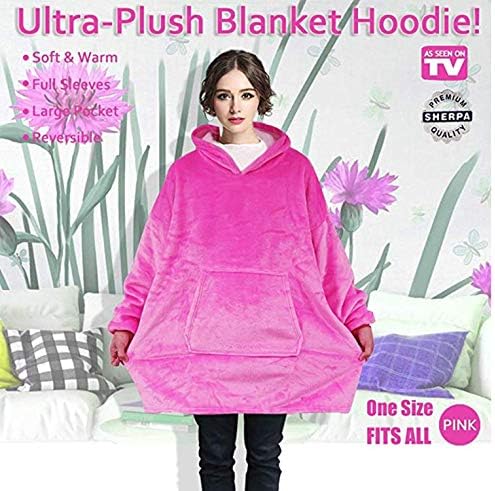Blanket Sweatshirt, Super Soft Warm Comfortable Sherpa Hoodie with Giant Pocket, for Adults, Kids, Boys, Girls, Reversible, One Size