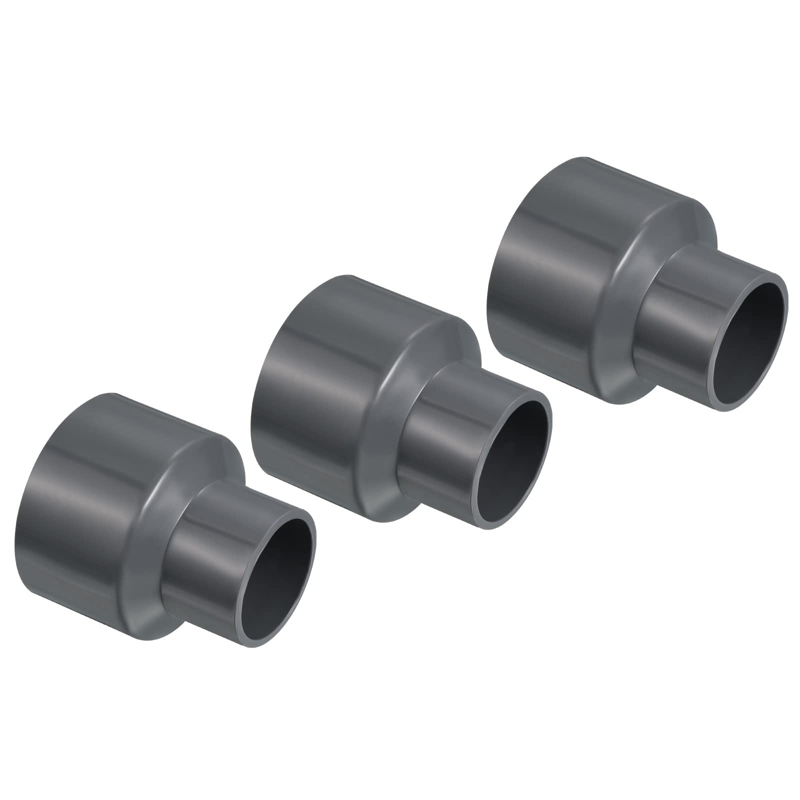 PATIKIL PVC Reducer Pipe Fitting 50x32mm, 3 Pack Straight Coupling Adapter Connector, Gray