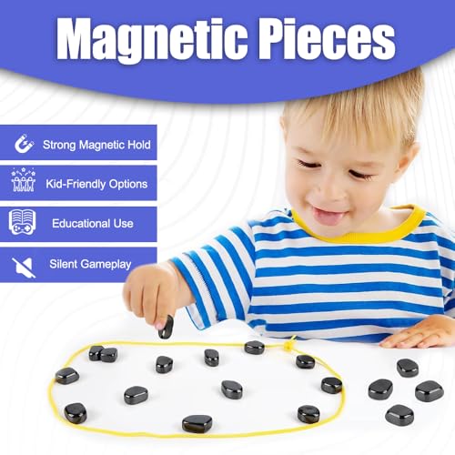 Magnetic Chess Game with 20 Stones and Rope – Portable Educational Magnetic Strategy Set, Party & Travel Game for Ages 9+, Chess Party Supplies for Family Gathering and Travel