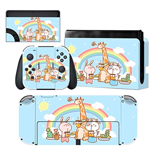 PlayVital Full Set Protective Stickers for Nintendo Switch OLED Model, Customized Vinyl Decal Skins for Switch OLED Console & Joycon & Dock & Grip - Animals Party