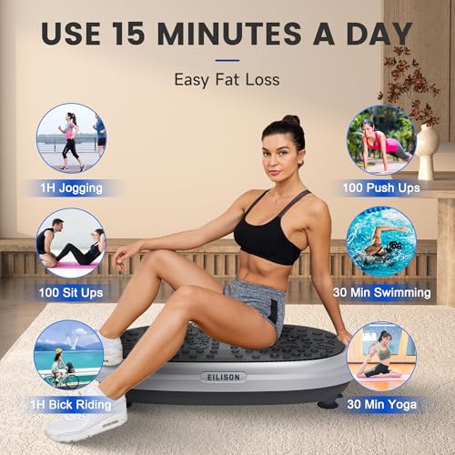 EILISON FitMax 3D XL Vibration Plate Exercise Machine - Whole Body Workout Vibration Platform w/Loop Bands - Lymphatic Drainage Machine for Weight Loss, Shaping, Wellness, Recovery