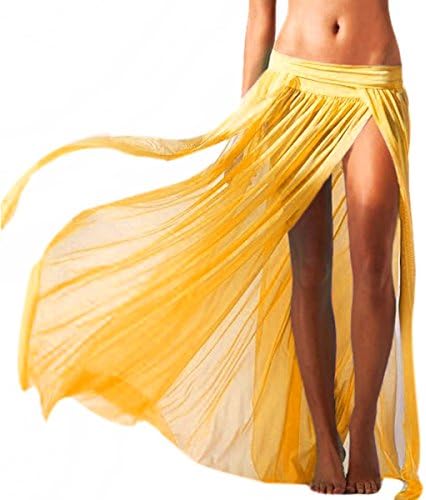 FancyStar Women's Beach Bikini Bottom Cover Up Long Skirt Split Maxi Skirt Yellow