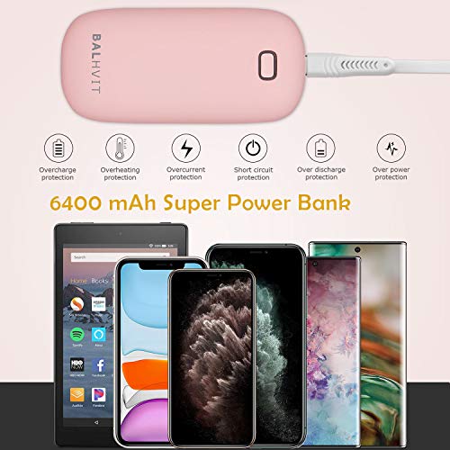 Balhvit Rechargeable Hand Warmer, 6400mAh Electric Hand Warmers Pocket Power Bank, Heat Therapy Hand Heater Charger, Reusable Handwarmers for Outdoor Sports, Winter Gifts for Women & Men (Pink)