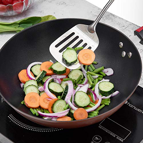 Deslon 304 Stainless Steel Slotted Spatula Turner with Vacuum Ergonomic wood Handle, Comfortable Grip Design for Kitchen