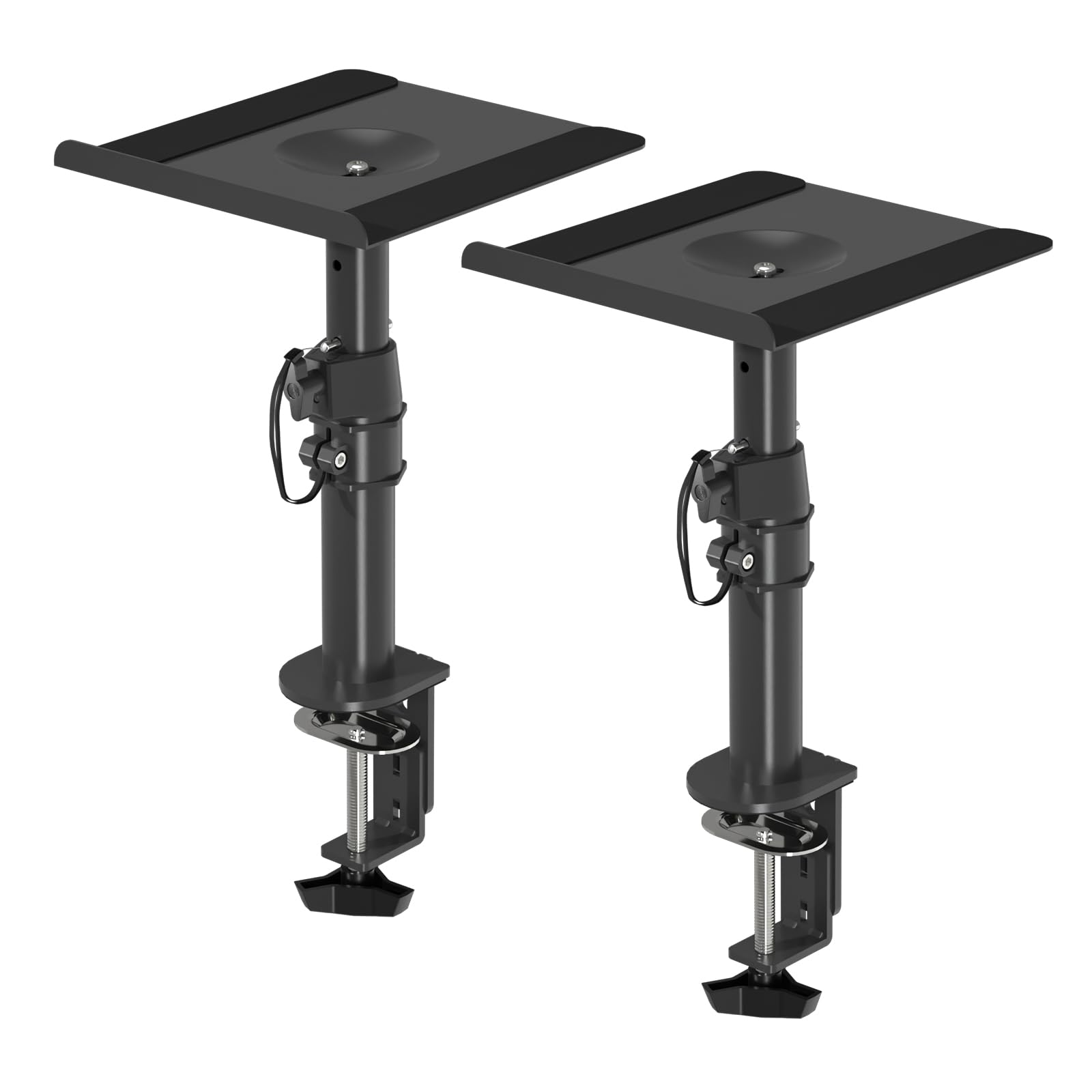 Suptek Clamp-on Speaker Stand Desk Mount Set, Height Adjustment, Tilt, Swivel, 9.6 X 8.8 Inch Trays, Universal Audio Holders For Computer And Bookshelf Speakers, Elevated Sound, 2 Pack, White, SDM001W