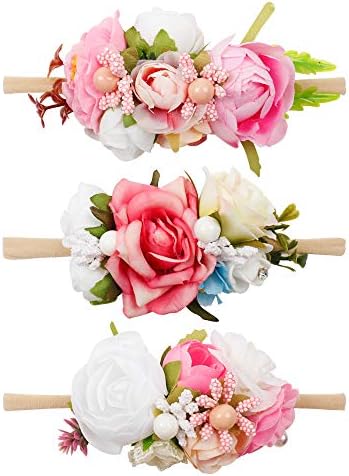 Baby Floral Headband Nylon Turban Elastic Head Wraps For Newborn Infant Toddler Girls Pack Of 3