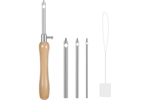 Oruola 5pcs Punch Needles, Lavor Punch Needle Set for Beginner DIY Craft Floss Cross Stitching Embroidery Tools,2.5/3.5/5mm Metal Tubes Wooden Punch Needle Tool and Punch Needle Threader