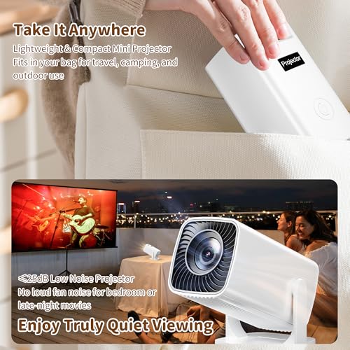 Sainyer Mini Projector, 4K Supported Full HD 1080P Portable Projector, 270° Rotation Outdoor Movie Projector with Electric Keystone, ≤25dB Low Noise, Dual HiFi Speakers, HDMI/USB, Projecteur 4K