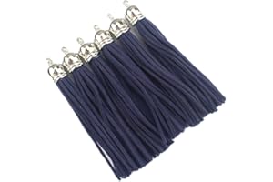 QIANHAILIZZ 20 Silver 3-1/2 Inch Faux Suede Tassel Charm Keychain Cellphone Straps D451 (navy)