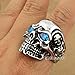 LINSION Vintage Skull Ring Stainless Steel Blue CZ Eyes Black Silver Tone Mens Jewerly 3A201