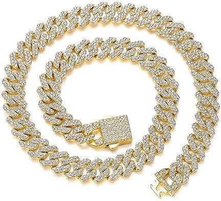 アクセサリー Iced Out Miami Cuban Chain Necklace HUITIAN Women Mens Cuban Link Chain Gold Silver Bling Miami Cuban