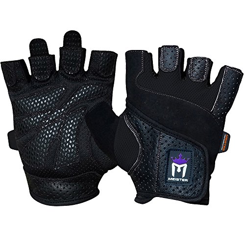 Meister Women's Fit Grip Weight Lifting Gloves w/ Washable Amara Leather - Black - Small