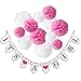 Konsait It's a Girl Decorations, It is a Girl Bunting Banners and Tissue Paper Flower Pom Poms Pink/White (12pcs) Party Decoration Accessory for Baby Shower Birthday Party Room Nursery Decoration