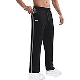 BROKIG Men's Gerade Athletic Pants Workout Jogger Pants Elastic Waistband Open Bottom Loose Sweat Pants with Zip Pockets