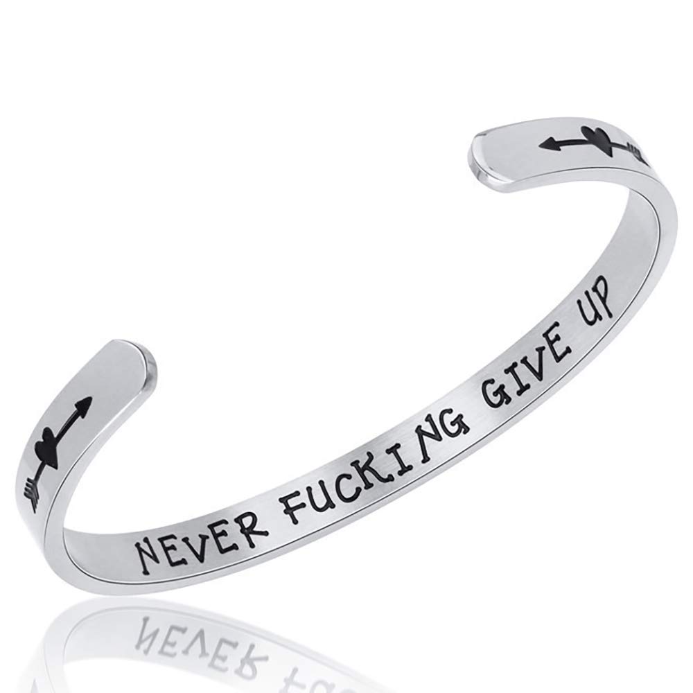 Gleamart Inspirational Cuff Bangle Bracelet Stainless Steel Engraved Bracelet Gift Never Give Up — image 1