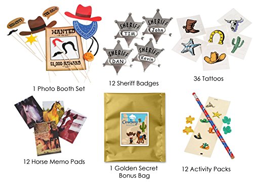 73 Piece Cowboy Theme Birthday Party Favor Bundle Pack for 12 Kids