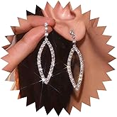 Erimberate Bohemian Crystal Oval Dangle Earrings Silver Hollow Cz Oval Drop Earrings Big Crystal Geometric Stud Earrings Long Rhinestone Oval Earrings Jewelry for Women Gifts