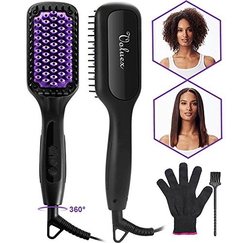 Ionic Hair Straightening Brush for Silky Frizz Free Hair, Anti-Scald Ceramic Hair Straightener Brush for All Hair Types with Faster Heating MCH Technology and Automatic Temperature Lock Function