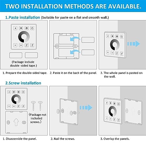 TERRIFI RF Wall Mounted LED Wall Controller, Touch Panel Dimmer Controller for Single Color LED Strips, Suitable for DC5V/12V/24V 30A Systems, Effortlessly Adjust Brightness