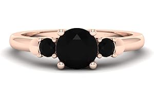 Three Stone Black Onyx Wedding Ring Womens 3 Stone Promise Ring Rose Gold Fn 925 Silver