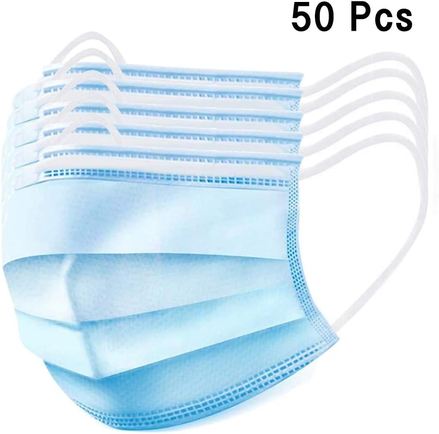Diaotechit 50pcs Face Masks Disposable 3 Layers Dustproof Mask Facial Protective Cover Masks Set Anti-Dust - Blue