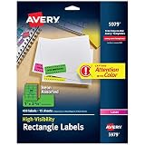 Avery Neon Laser Labels, Rectangle, Assorted Fluorescent Colors, 1 x 2-5/8, 450/Pack (5979), Neon Green;Neon Magenta;Neon Yellow