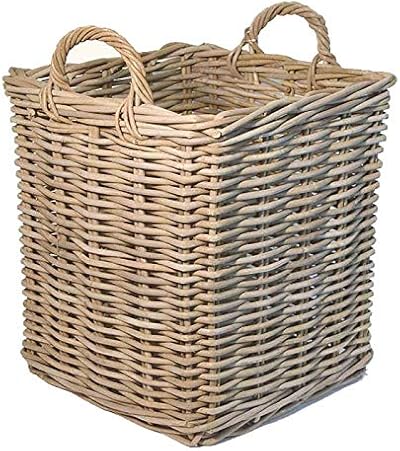 CIDBEST Grey Medium Square Wicker Rattan Fireside Log Basket Wood Storage