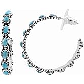 Turquoise Hoop Earrings for Women in 925 Sterling Silver Beach Boho Western Earrings Turquoise Jewelry Wedding Valentines Day Gifts for Women