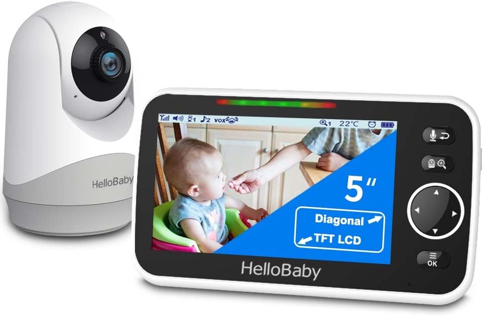 HelloBaby Monitor with Camera and Audio 5 inch Screen 3500mAh Battery