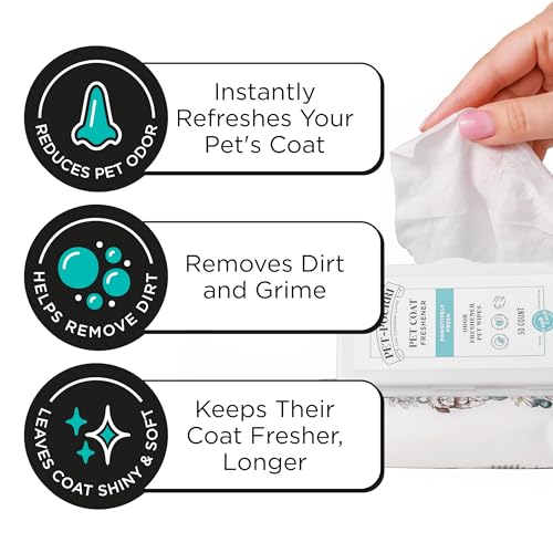 POO-POURRI PAWSITIVELY FRESH DEODORIZING PET WIPES – QUICK CLEANING WIPES FOR DOGS & CATS – PLANT BASED INGREDIENTS – VET RECOMMENDED – CLEANER ODOR REMOVER WIPES FOR PAW, FUR & SKIN SOOTHING