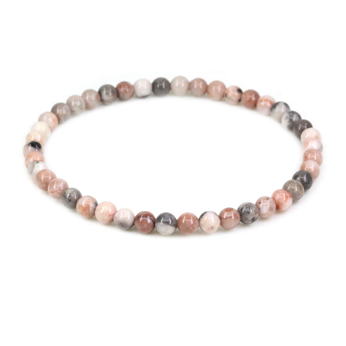 CHENYUE Natural Pink Zebra Jasper 4mm Round Beads Stretch Bracelet 7" Unisex