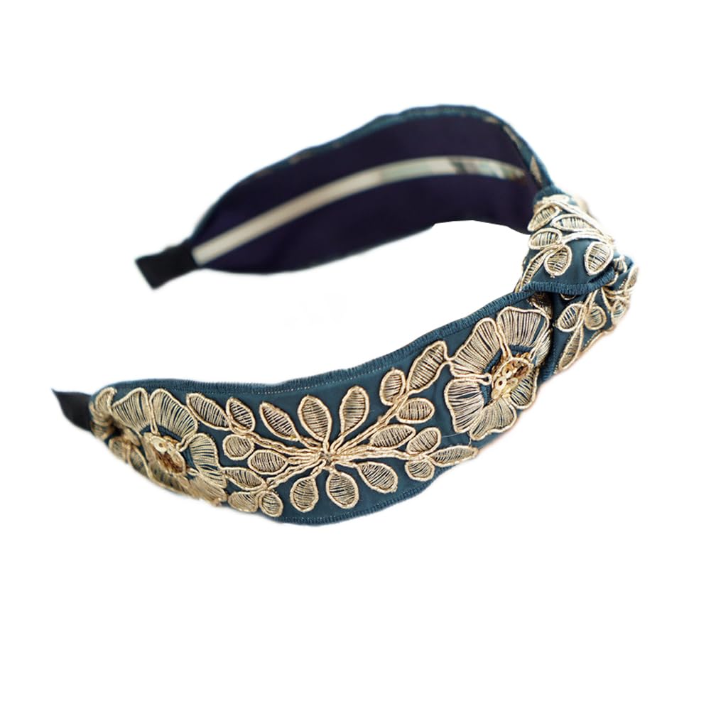 Photo 1 of BEKYNI Women's Fashion Headbands - Vintage Ethnic Style Wide Knot Hair Accessories, Floral Fabric Headbands for Women (26-Retro Green, One Size)