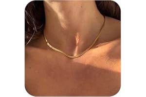Tewiky Herringbone Necklace for Women Dainty 14k Gold Snake Chain Necklace Layered Gold Herringbone Double Flat Snake Chain Choker Necklace Thin Chunky Chain Necklace Gift for Her